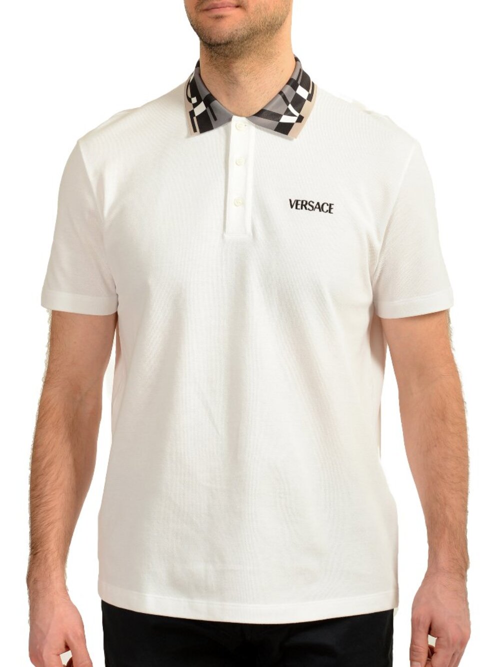 Versace Men's White Logo Embroidery Short Sleeve Polo Shirt US 4XL IT 60